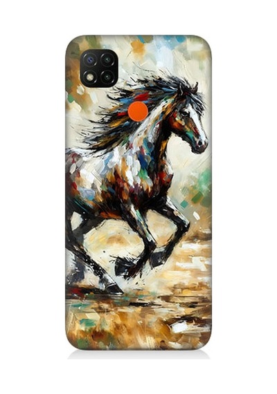 Xiaomi Redmi 9c Uyumlu Sıçrayan Güçlü Vahşi At Desenli Silikon Kılıf Çok Renkli