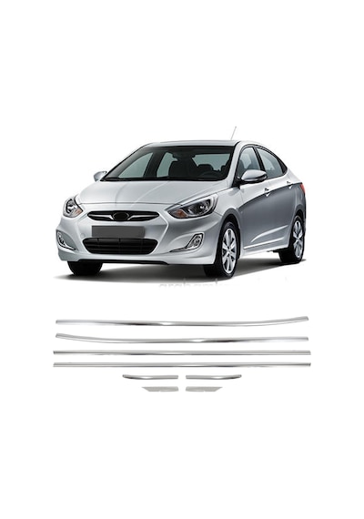Hyundai Accent Blue Uyumlu 2011 Ve Üzeri Krom Cam Çıtası 6 Parça Paslanmaz Çelik