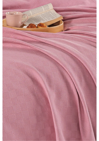 Loya %100 Pamuk Tek Kişilik Pike Yatak Örtüsü Koltuk Örtüsü 160x230cm Pembe