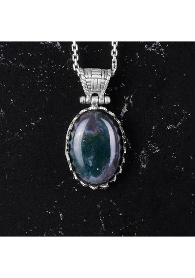 Gerçek Doğal Taş Kolye - 925 Ayar Gümüş Kolye Moss Agate