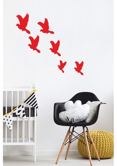 Kuşlar Duvar Sticker 6 Lı - Home Sticker - Duvar Sticker Kırmızı