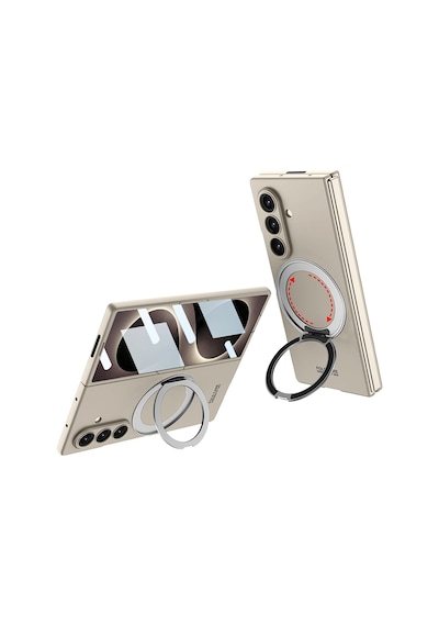 Samsung Galaxy Uyumlu Z Fold 8 Ultra Kılıf M-safe Şarj Özellikli Zore Kıpta Yüzüklü Kamera Korumalı Kapak Titanyum