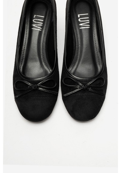 Luvi Shoes Leslıe Siyah Süet Fiyonklu Kadın Kalın Topuklu Ayakkabı