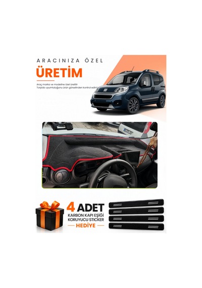 Fiat Fiorino Tam Kapalı 2007-2026 Uyumlu Torpido Koruma Örtüsü Oto Kılıfı - Siyah Kırmızı