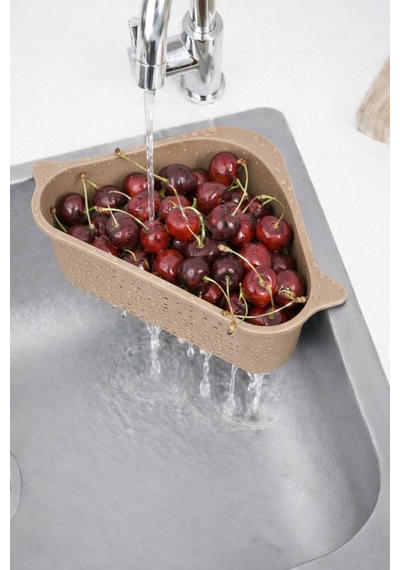 Vantuzlu Üçgen Lavabo Süzgeci Mutfak Evye Köşe Süzgeci Bej Plastik Diğer