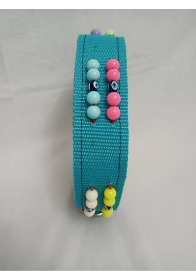 Kozaklı 10472 Süslü Boncuklu El İşlemeli Köpek Tasması Turkuaz 70 x 4 CM