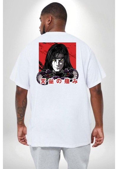 Angemiel Orochimaru Anime Büyük Beden Beyaz Tişört Kadın Erkek Ünisex Sırt Baskılı Beyaz