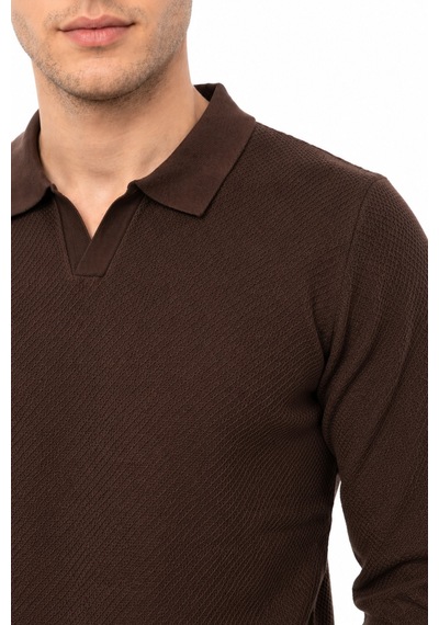 Foterman Erkek Spor Polo Yaka Mevsimlik Kazak Bgl-st05444 Kahverengi