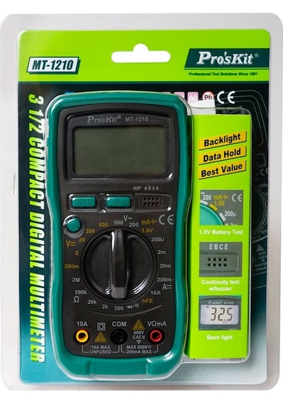 Ten, Proskit Mt-1210 Dijital Multimetre Kompakt Ölçü Aleti Ac/dc Volt, Akım Ve Direnç Ölçer