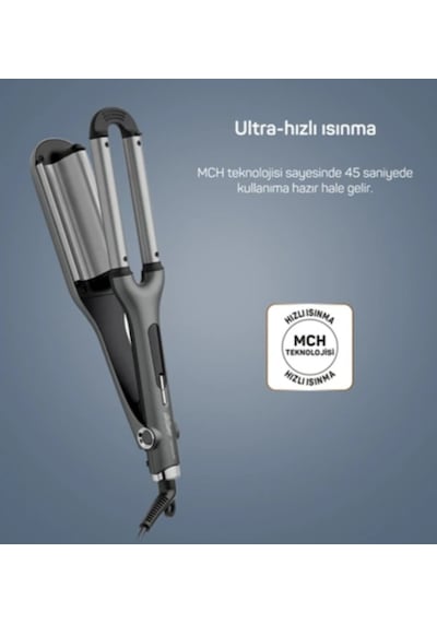 Arzum AR5079 Trendcare Seramik Saç Maşası 16 mm, 9 Kademeli Isı Ayarlı Wag Maşa, Antrasit