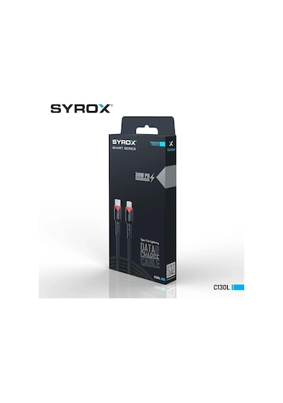 Syrox C130l Pd 30w Type Lightning Apple iPhone Uyumlu Hasir 120 Cm Hizli Şarj Ve Data Kablosu