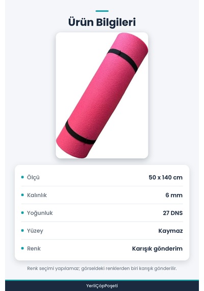 50x140 Cm Pilates Yoga Matı 6 Mm Çok Renkli