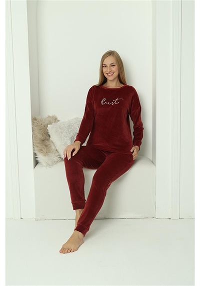 Akbeniz Kadın Kadife Bordo Pijama Takım 20624 - S Bordo