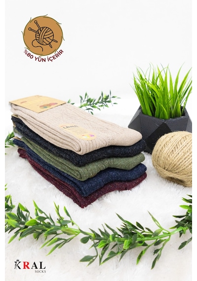 Kral Socks Çorap 5 Çift Kışlık Yün Çorap Lambswool Özel Kuzu Yünlü Kadınlar Için Termal Özellikli ASORTİ