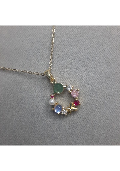 Beren Aksesuar Stainless Steel Zirkon Taşlı Çelenk Çelik Kolye Gold