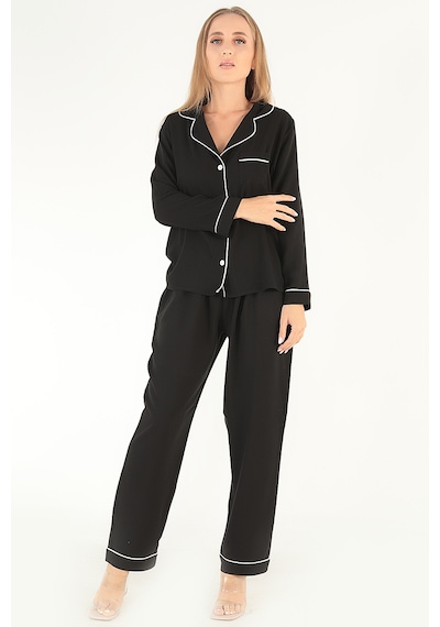 Doremi Uzun Kollu Siyah Kadın Pijama Takım Çok Renkli