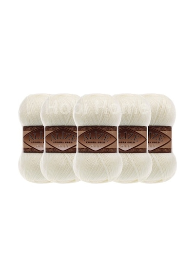 Alize Angora Gold Simli El Örgü İpi 5'li Paket 500 Gr - Krem 01 01Krem