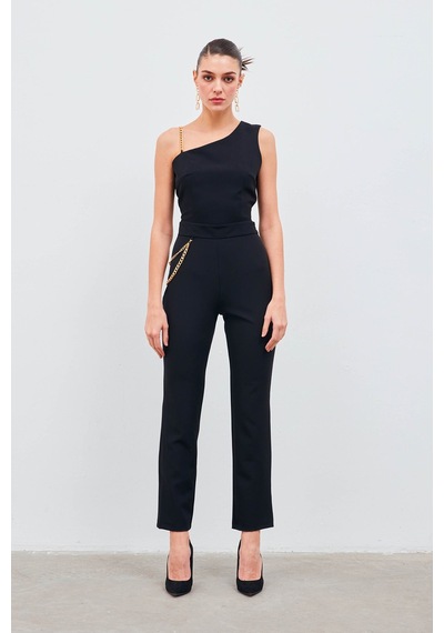 Sateen Zincir Aksesuarlı Pantolon - Siyah