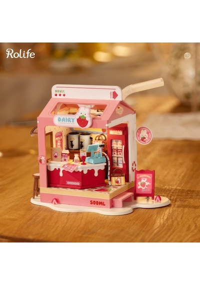 Rolife Ds034 Çilekli Süt Dükkanı Strawberry Milk Box Dıy Minyatür Maket Model Seti Mini Dollhouse 3d Model Kit Detaylı Dekoratif Hobi Seti 3d Puzzle Tiny House