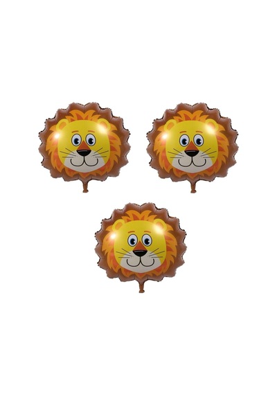 3 Adet Sevimli Hayvanlar Safari Folyo Balon Aslan Turuncu