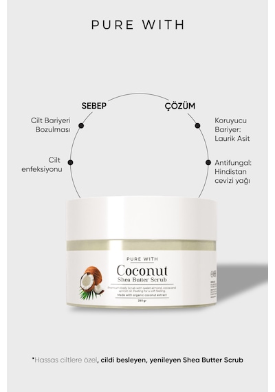 Hindistan Cevizi Shea Butter Scrub Besleyici Arındırıcı Yenileyici Vücut Peelingi 280 Gr