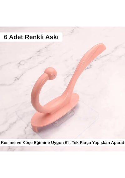 Şeffaf Yapışkanlı 6'lı Renkli Askı Seti Duvar Tipi Pratik Banyo Ve Mutfak Düzenleyici Diğer