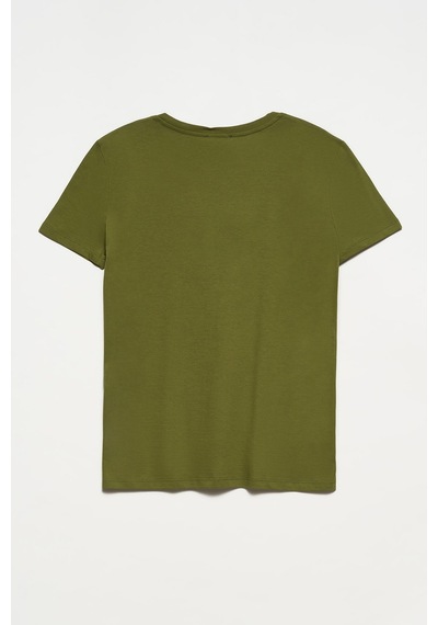 Kadın Haki V Yaka Basic T-shirt 3470 Haki