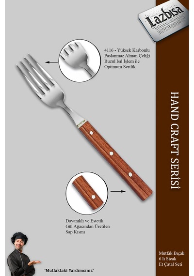Hand Craft Serisi 6 Parça Steak Et Kahvaltı Yemek Çatalı Mft-865 Gül
