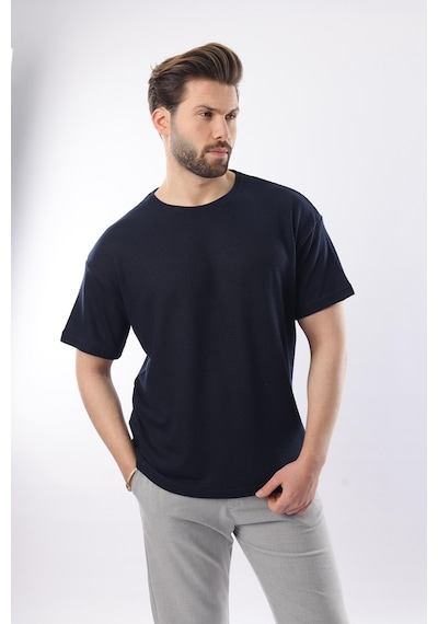 Lacivert Bisiklet Yaka Erkek T-shirt E7128 Lacivert