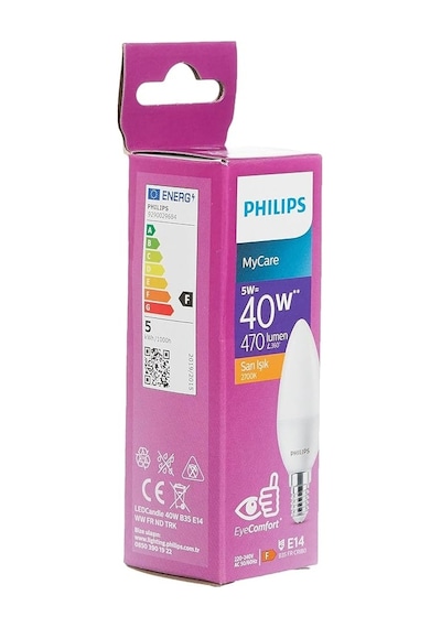 Philips LED Candle Mum Ampul 5W 470 Lumen 2700K Sarı Işık B35 E14 Duy (40W Eşleniği)