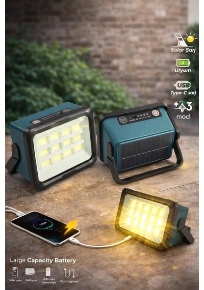 Tr 50w Solar Led Projektör 6500k Ultra Güçlü Kamp Lambası Bahçe Aydınlatması