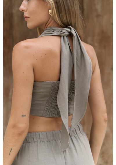 Mai Collection Mai Studios Co. Moira Füme Keten Crop Pantolon Takım Füme Mai Collection Mai Studios Co. Moira Füme Keten Crop Pantolon Takım Füme