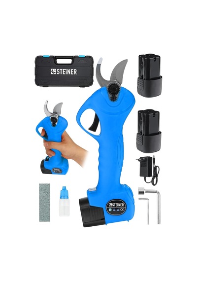 Alman 128 Vf 10 Ah Kömürsüz Motor Akülü Bağ Makası Dal Budama Kesme Makası Makinesi Çantalı Mavi