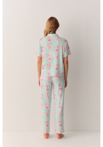 Suwen Elegant Gömlek Yaka Pijama Takımı Sh26604660b892 Yeşil