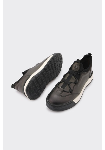 Derinet Hakiki Deri Lastik Bağcıklı Erkek Sneaker Haki Haki