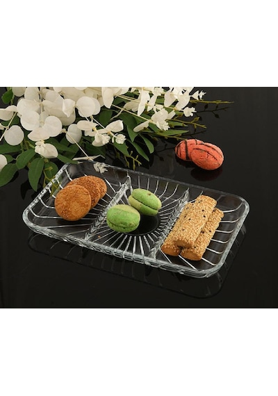 Paşabahçe Elegant Dikdörtgen Bölmeli Cam Kayık Tabak 27x16 Cm 54983 Şeffaf