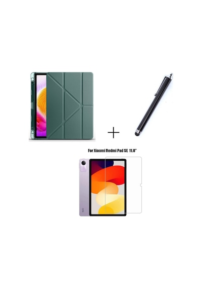 Xiaomi Redmi Pad Se Uyumlu Kalem Bölmeli Standlı Kılıf + Ekran Koruyucu + Kalem 3'lü Set Kılıf