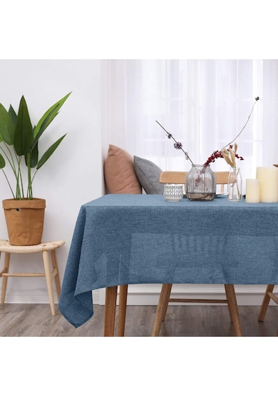Keten Indigo Mavi Renk Dertsiz Masa Örtüsü 130 X 220 Cm