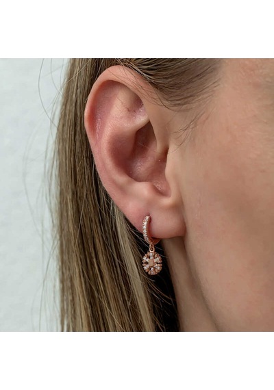 Gümüş Sallantılı Rose Kar Tanesi Kadın Küpe 14 MM-Gümüş