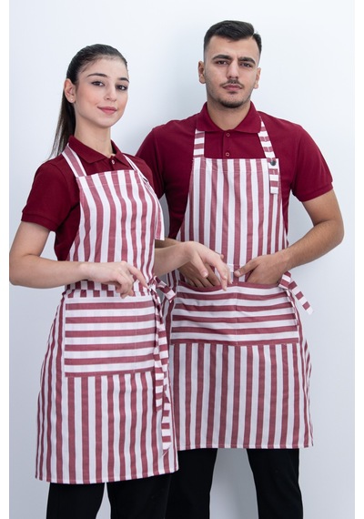 Çizgili Unisex Boydan Askılı Cepli Önlük Çok Renkli