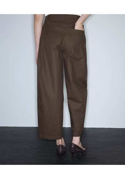 İpekyol Dokulu Barrel Fit Kahverengi Kadın Pantolon Iw6260003203
