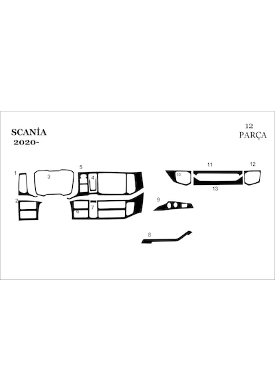 Scania R Torpido Kaplama 2020- 12 Parça Piano Black