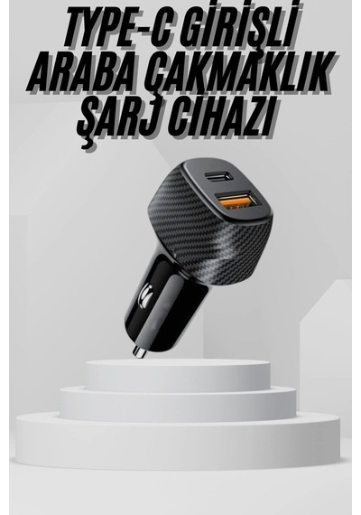 Araç İçi Şarj Cihazı 38w Güç Kapasiteli Type-c Girişli Araba Çakmaklık 73174555