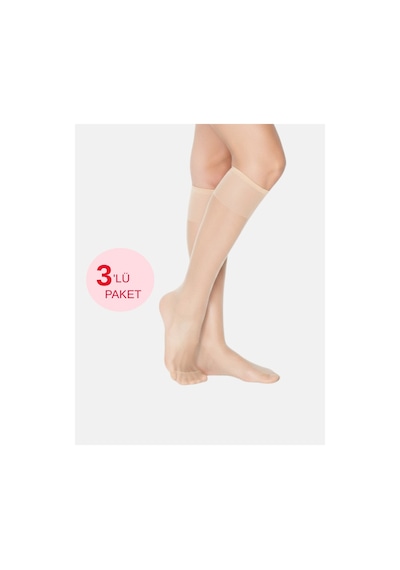 Alya Underwear Kadın Parlak Diz Altı Çorap 15 Denye, İnce Fit - 3'lü Paket Açık Ten 51 3'lü