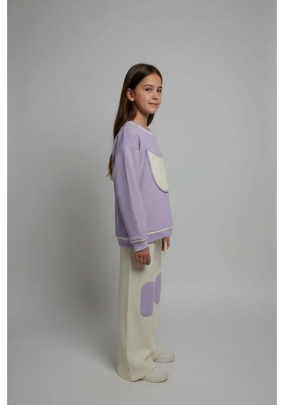 Aden Kids Unisex Çocuk %100 Pamuk Alt Üst Takım Ekru - Lila