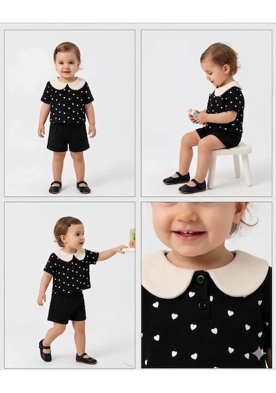 Cojans 9/24 Ay Bebe Yaka Piti Kalp Baskılı Bebek Takımı Çok Renkli