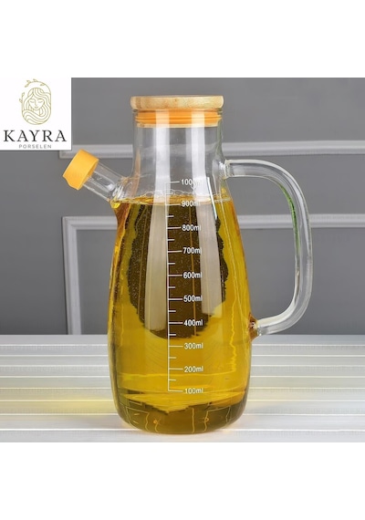 Evikonu Bambu Kapaklı Borosilikat Cam 1000ml Yağdanlık