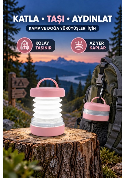 Katlanabilir Kamp Lambası Pilli 2 Işık Modlu Askılı Led Çadır Feneri Portatif Outdoor Piknik Acil Durum Lambası