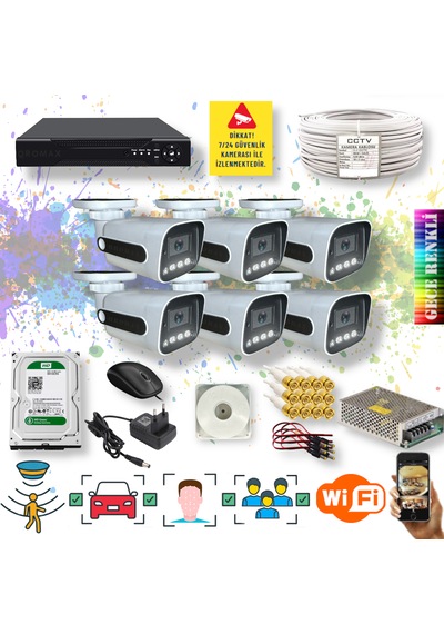 6 Kameralı Yapay Zekalı Gece Renkli Fullhd Kamera Seti 784w-108