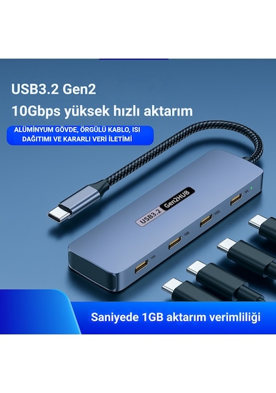 Polham 4in1 Usb Type-c 4 Portlu Usb 3.2 Gen 2 Hub ,10 Gbps Type C Çoğaltıcı, Tüm Sistemler İle Uyumlu